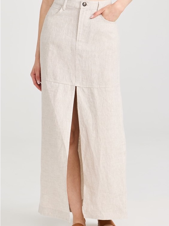 Women's Cream Linen Blend Midi Skirt With Front Slit